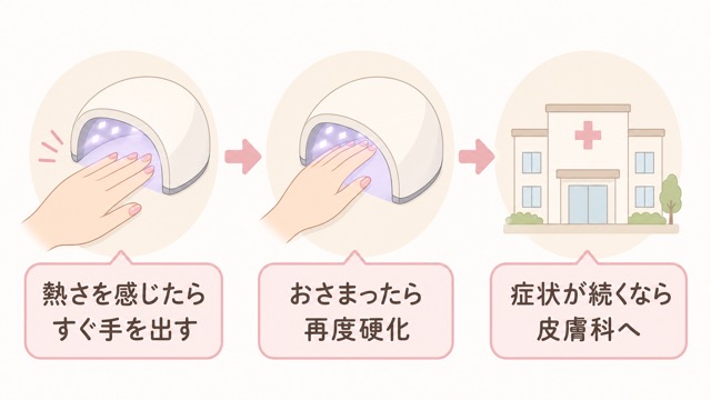 ジェルネイルの硬化熱でやけどが心配なときの対処フロー