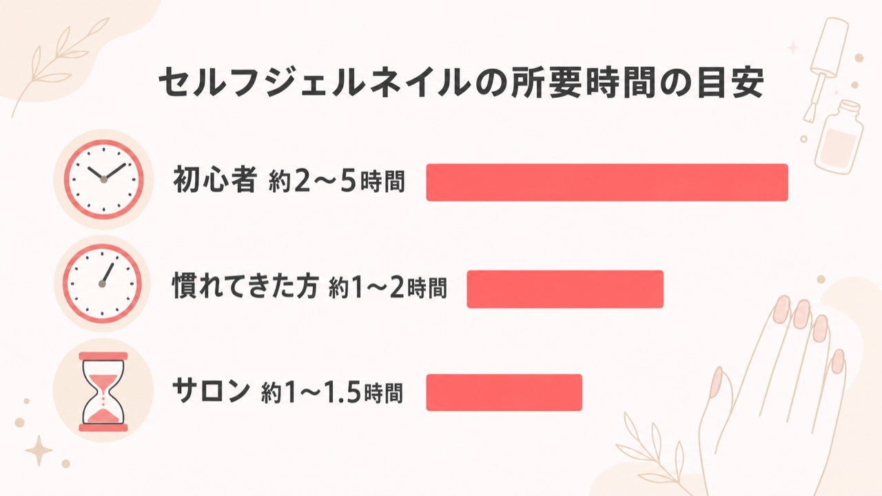 セルフジェルネイルの所要時間の目安 初心者・経験者・サロン比較