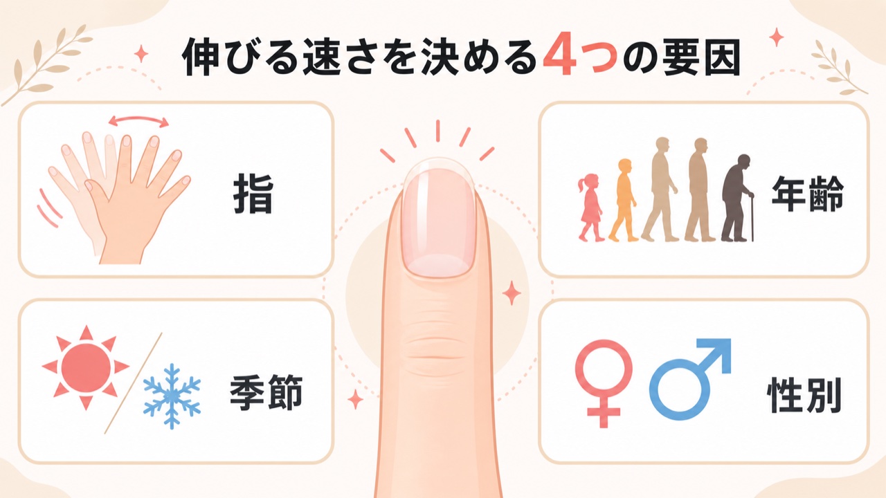 爪が伸びる速さに影響する4つの要因の図解