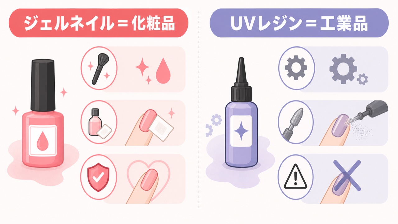 ジェルネイルとUVレジンの違い比較図