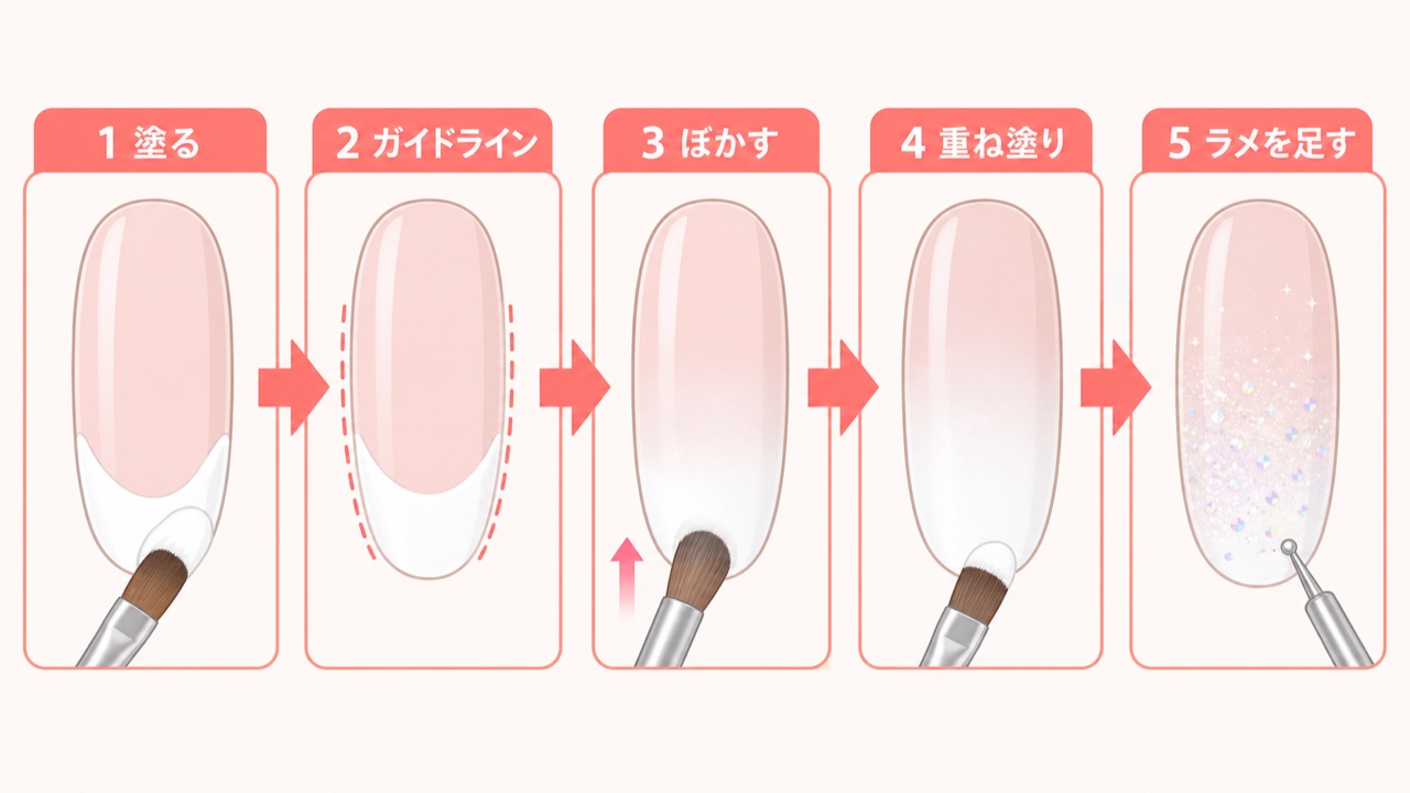 白グラデーションネイルのやり方5ステップまとめ図解