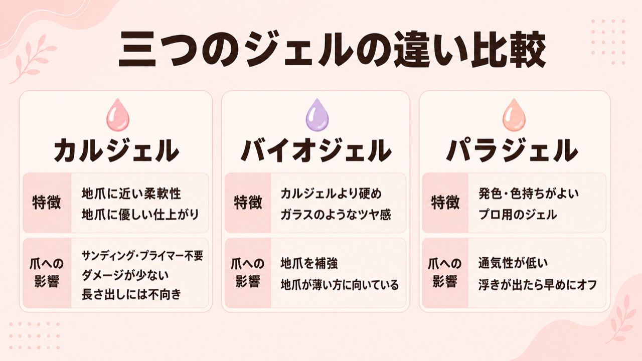 カルジェル・バイオジェル・パラジェルの違い比較図