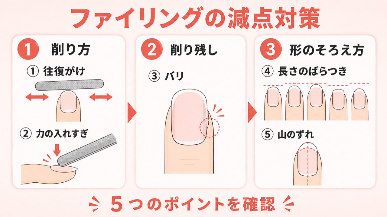 ネイル検定のファイリングで減点されやすい5つのポイントチェックリスト