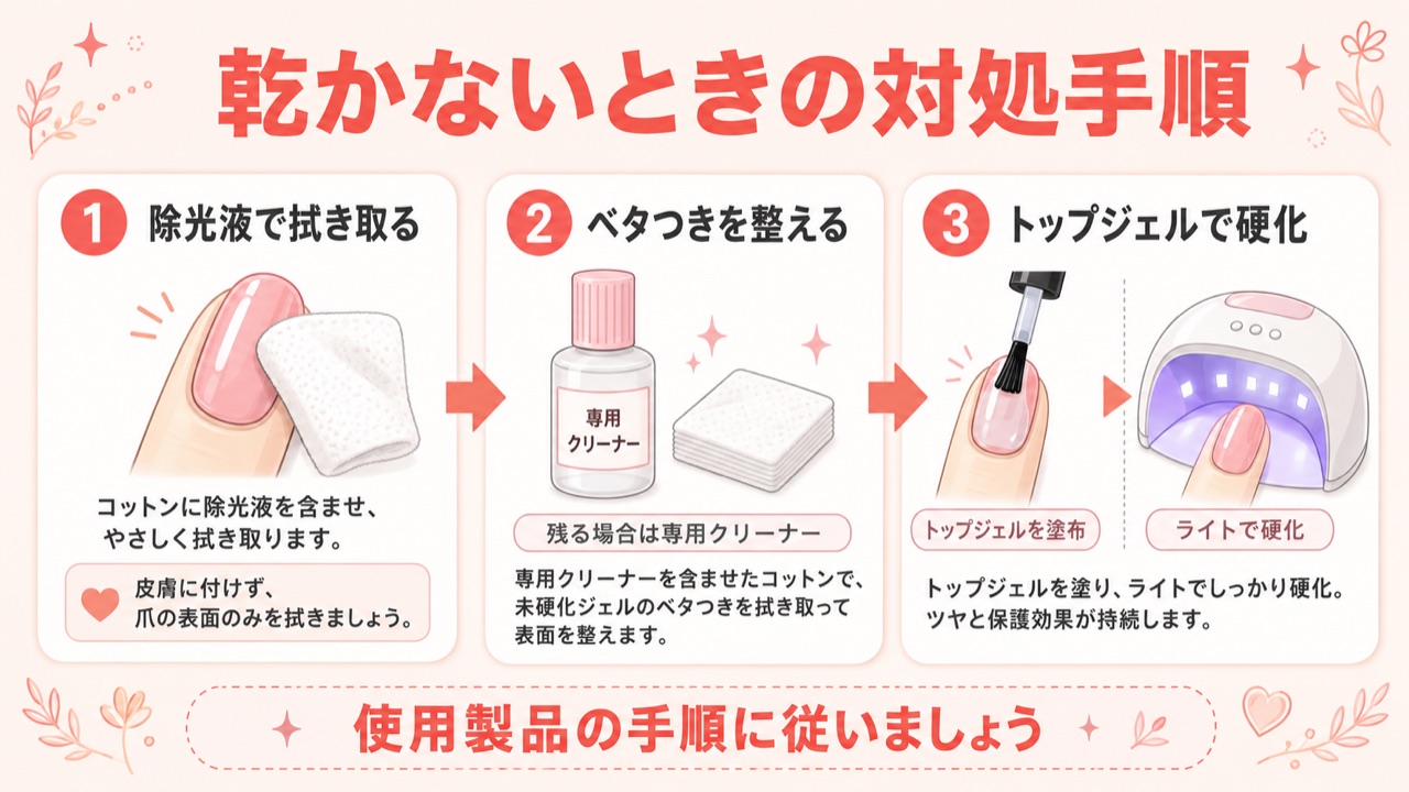 ジェルネイルが乾かないときの対処法フローチャート