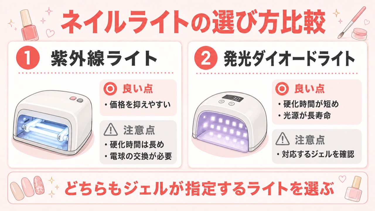UVライトとLEDライトのメリットデメリット比較表