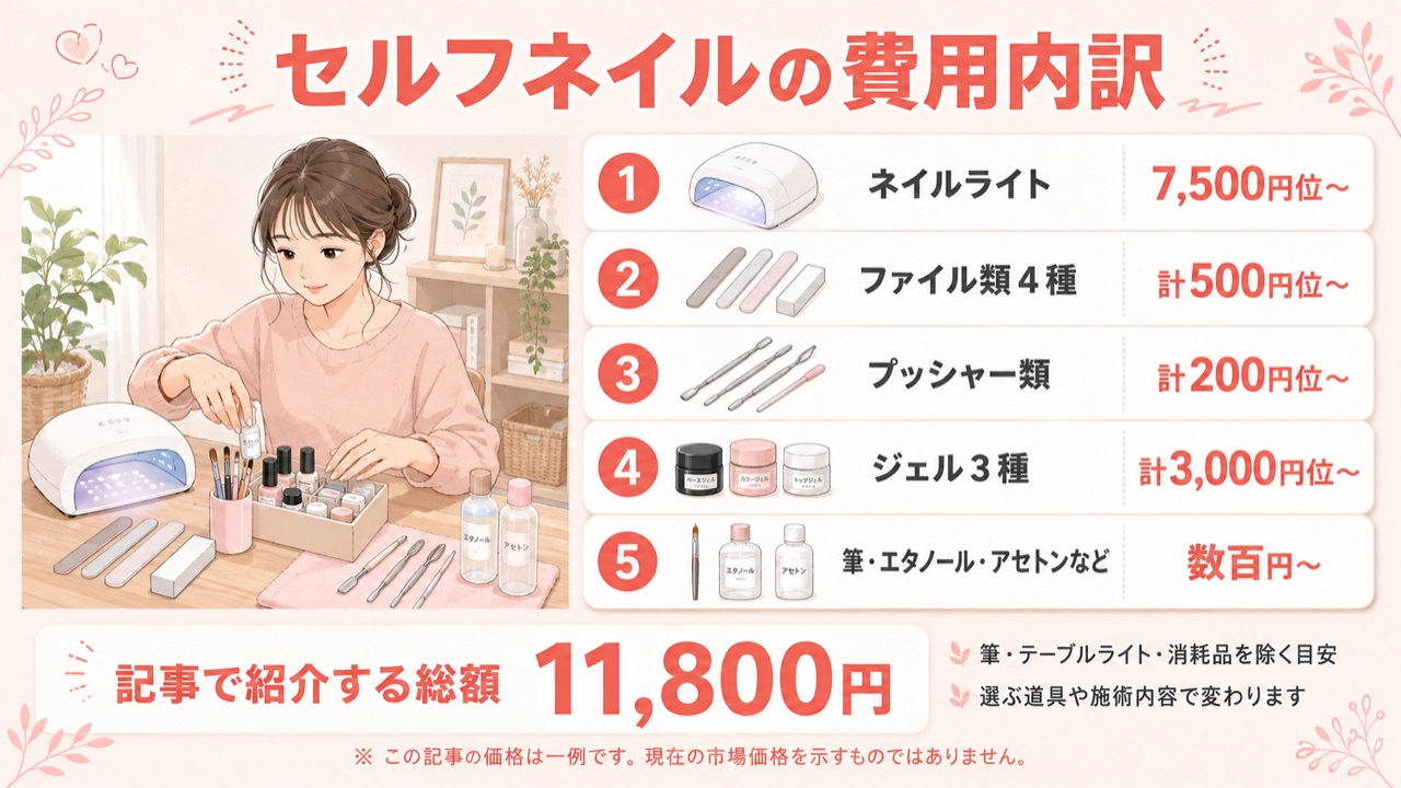 セルフジェルネイルにかかる費用の内訳と総額の早見表