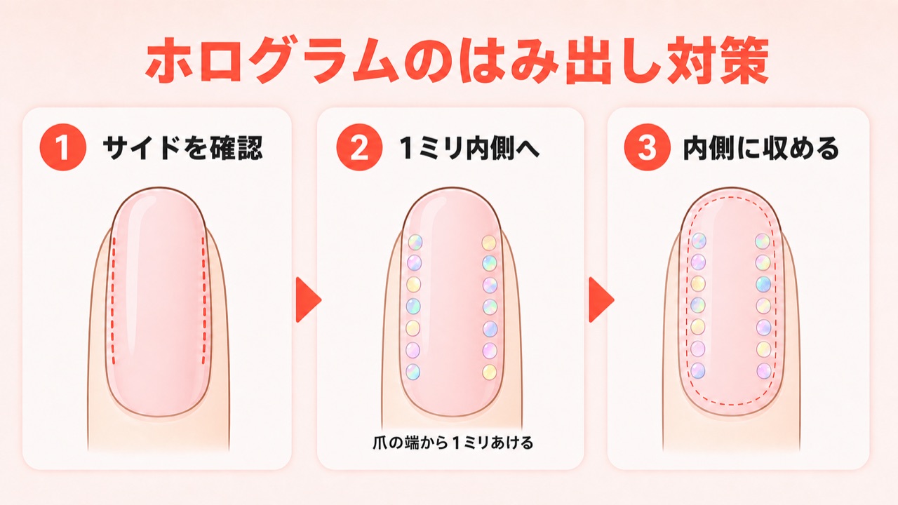 ホログラムを爪のサイドから1mm内側に置く配置図