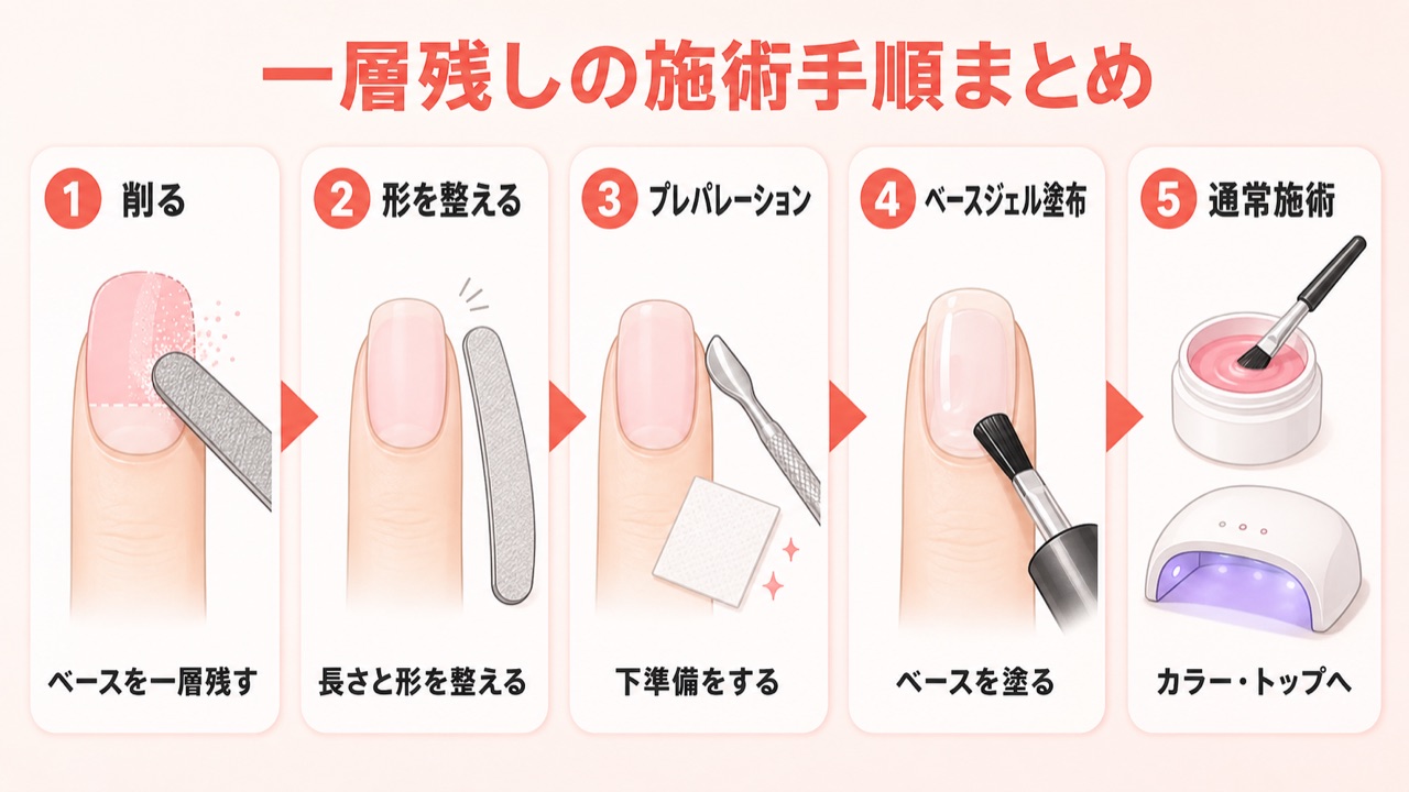 一層残し（フィルイン）のやり方5ステップ概要図