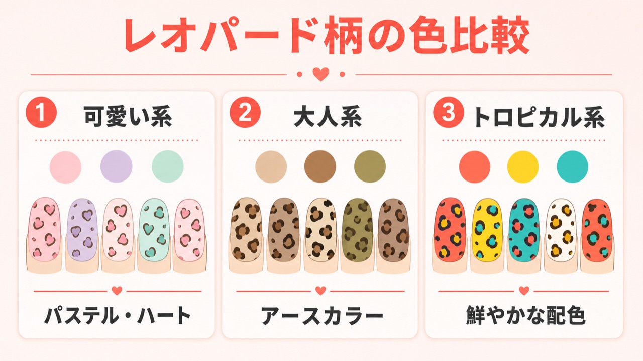 レオパードネイルの色・スタイル別イメージ比較