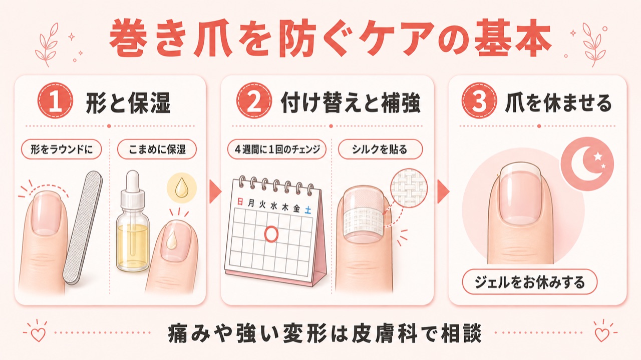 セルフジェルネイルの巻き爪対策・治し方一覧チャート