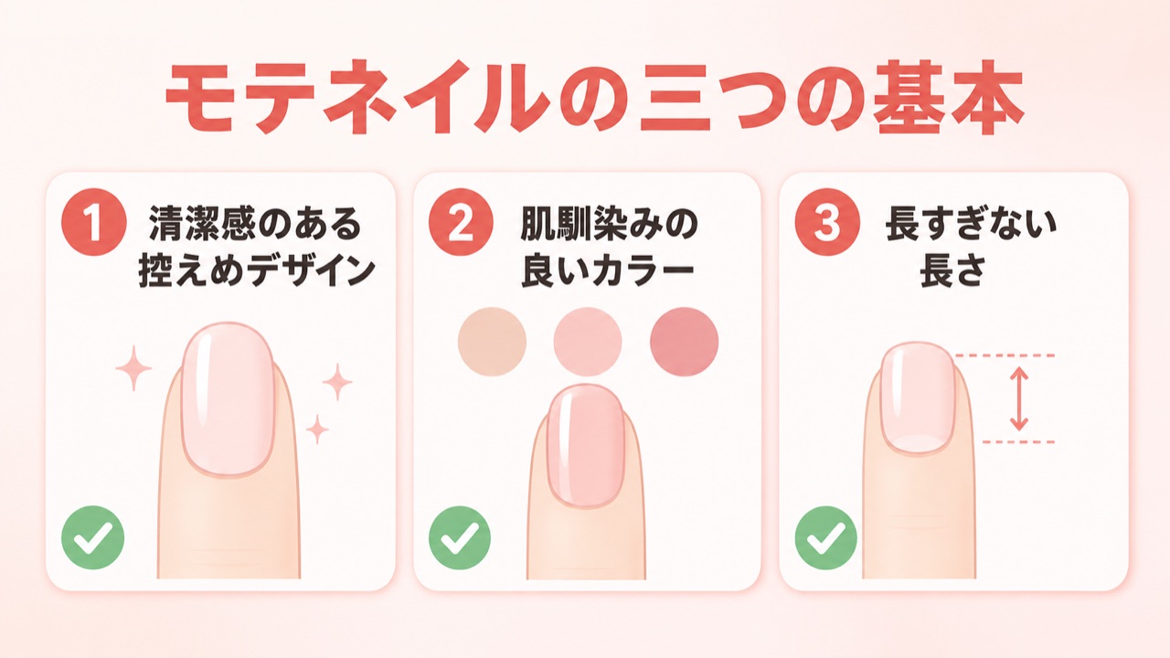 男ウケするモテネイルの3つのポイントをまとめたチェックリスト