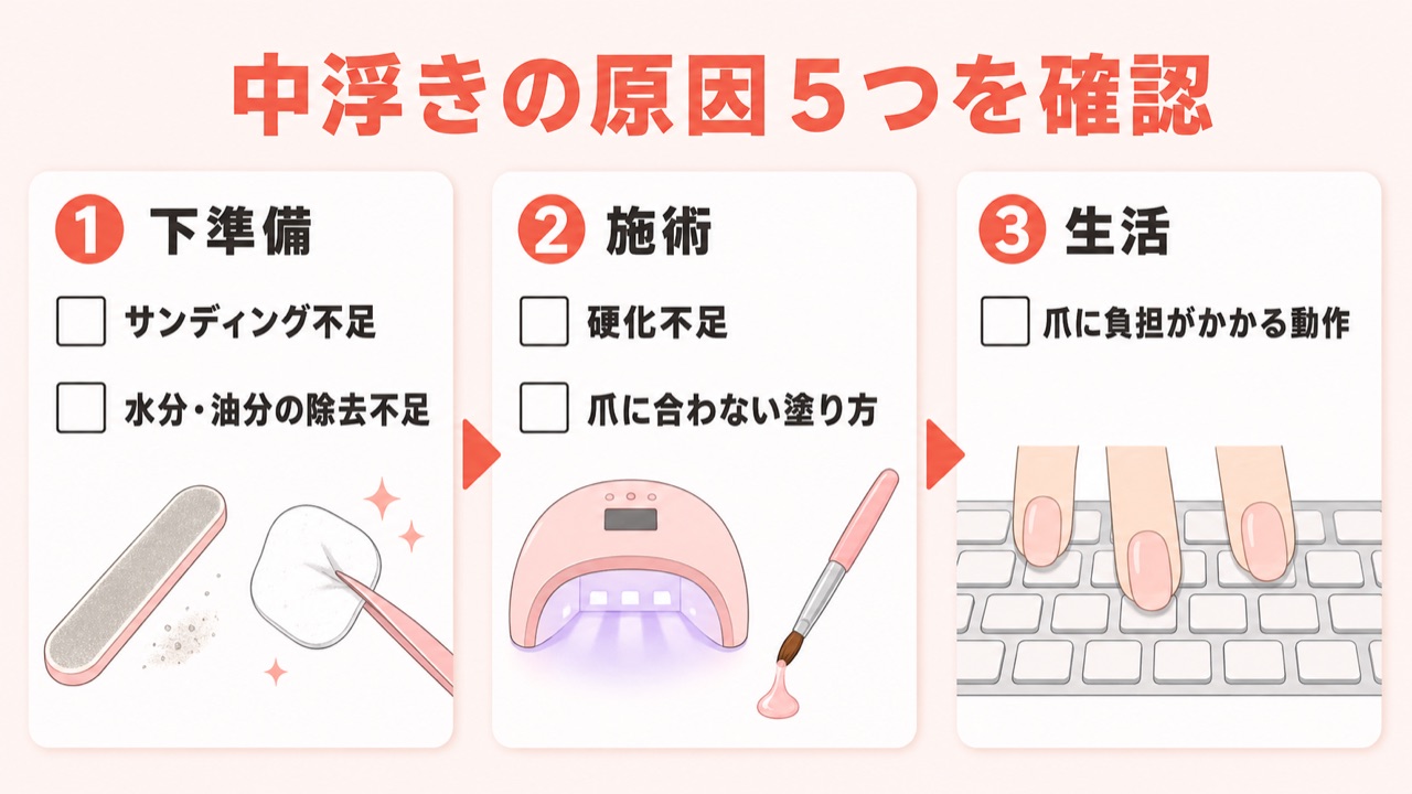 ジェルネイル中浮きの原因5つのセルフチェックリスト