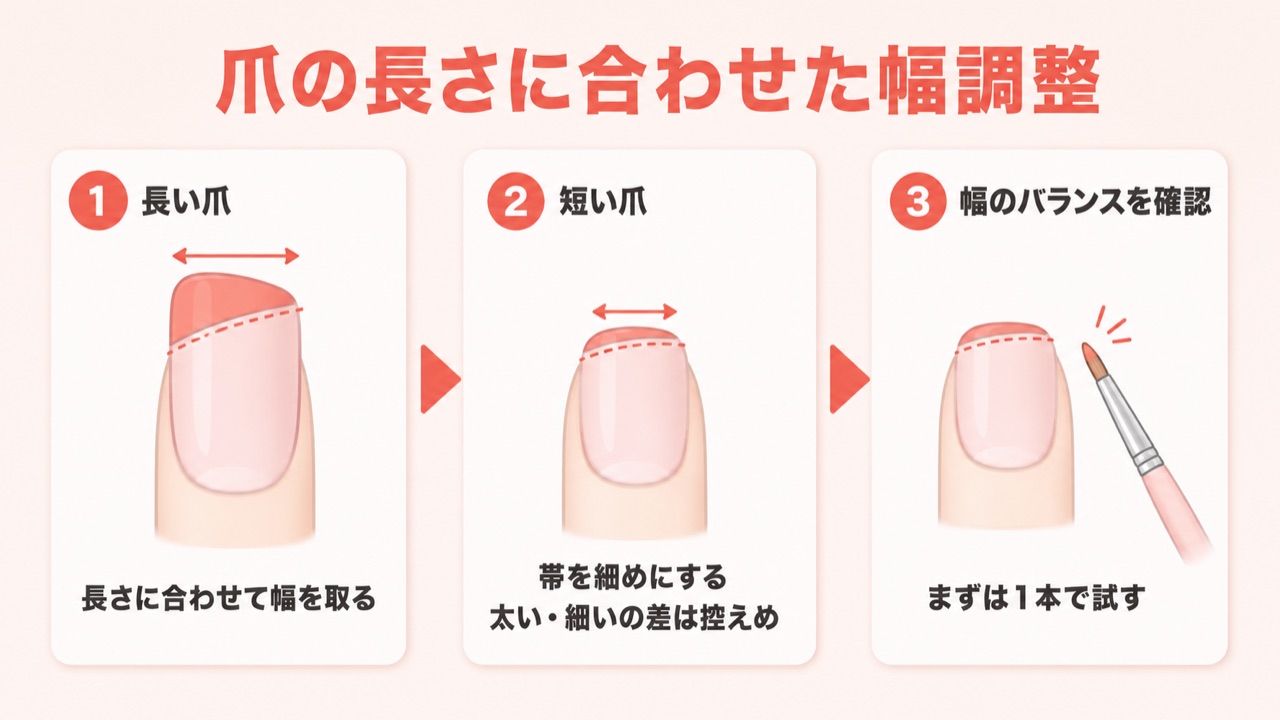 短い爪の斜めフレンチのガイドライン幅の目安