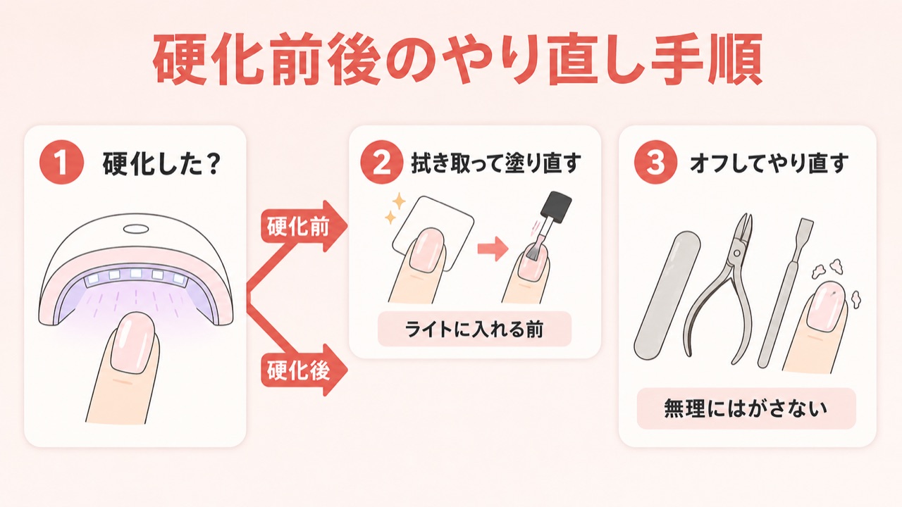 ジェルネイルが固まる前と後でのやり直し方の違い