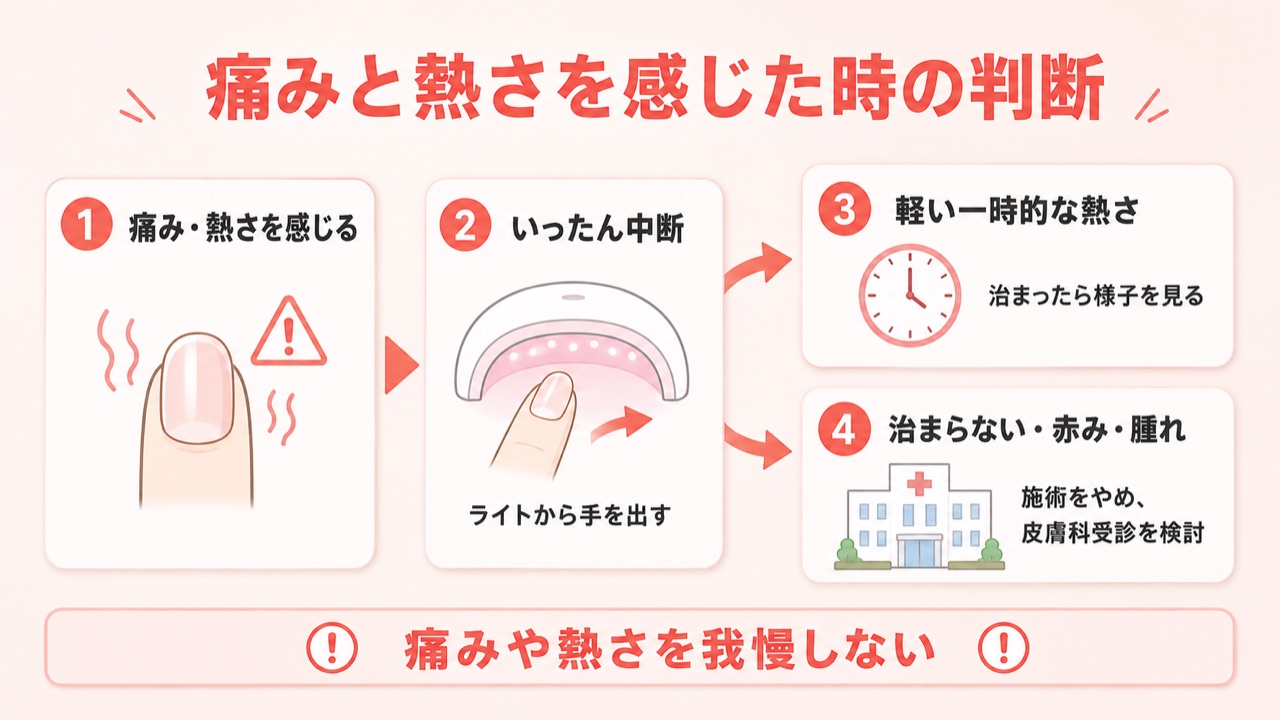 セルフジェルネイルの痛みを我慢していいか判断するフローチャート