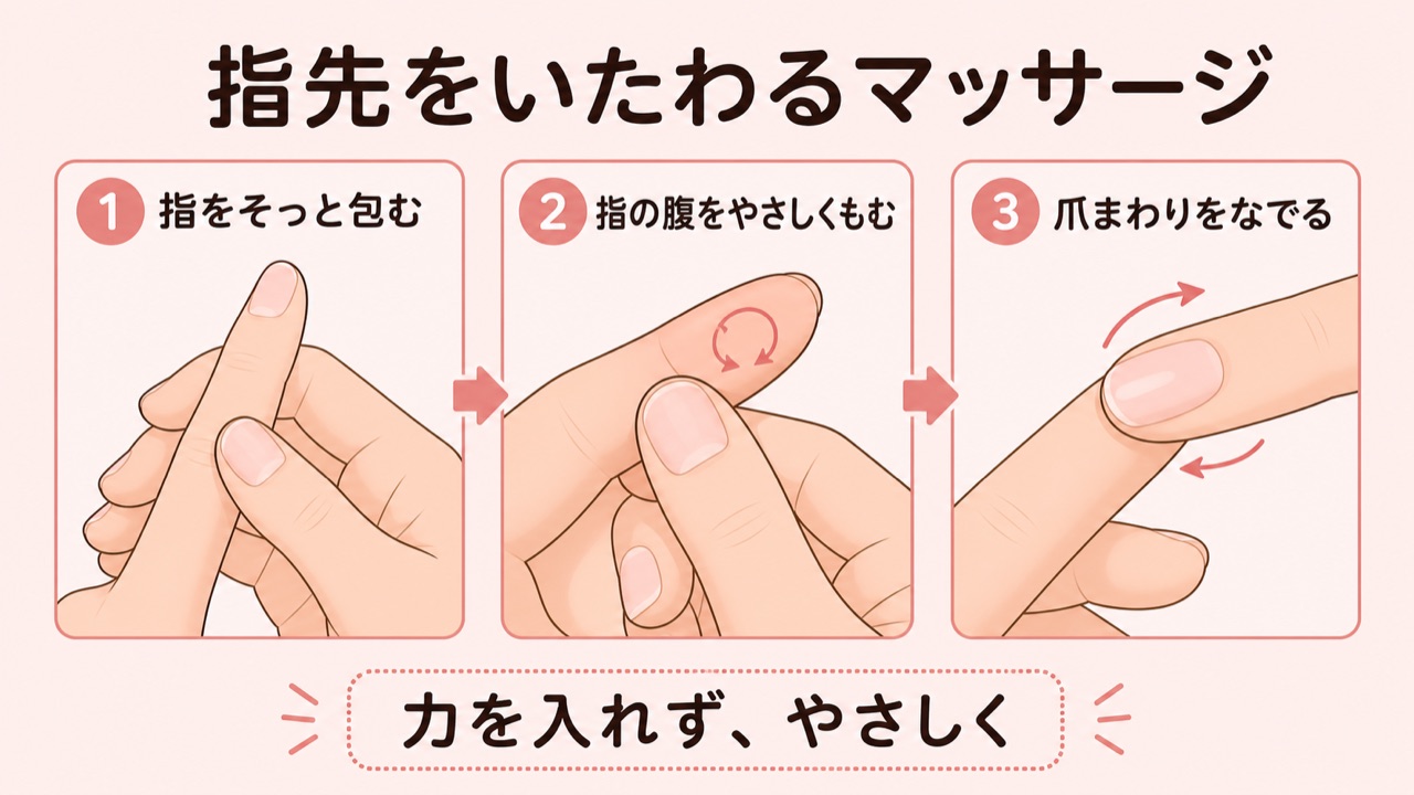 爪を伸ばす指マッサージのやり方3ステップ